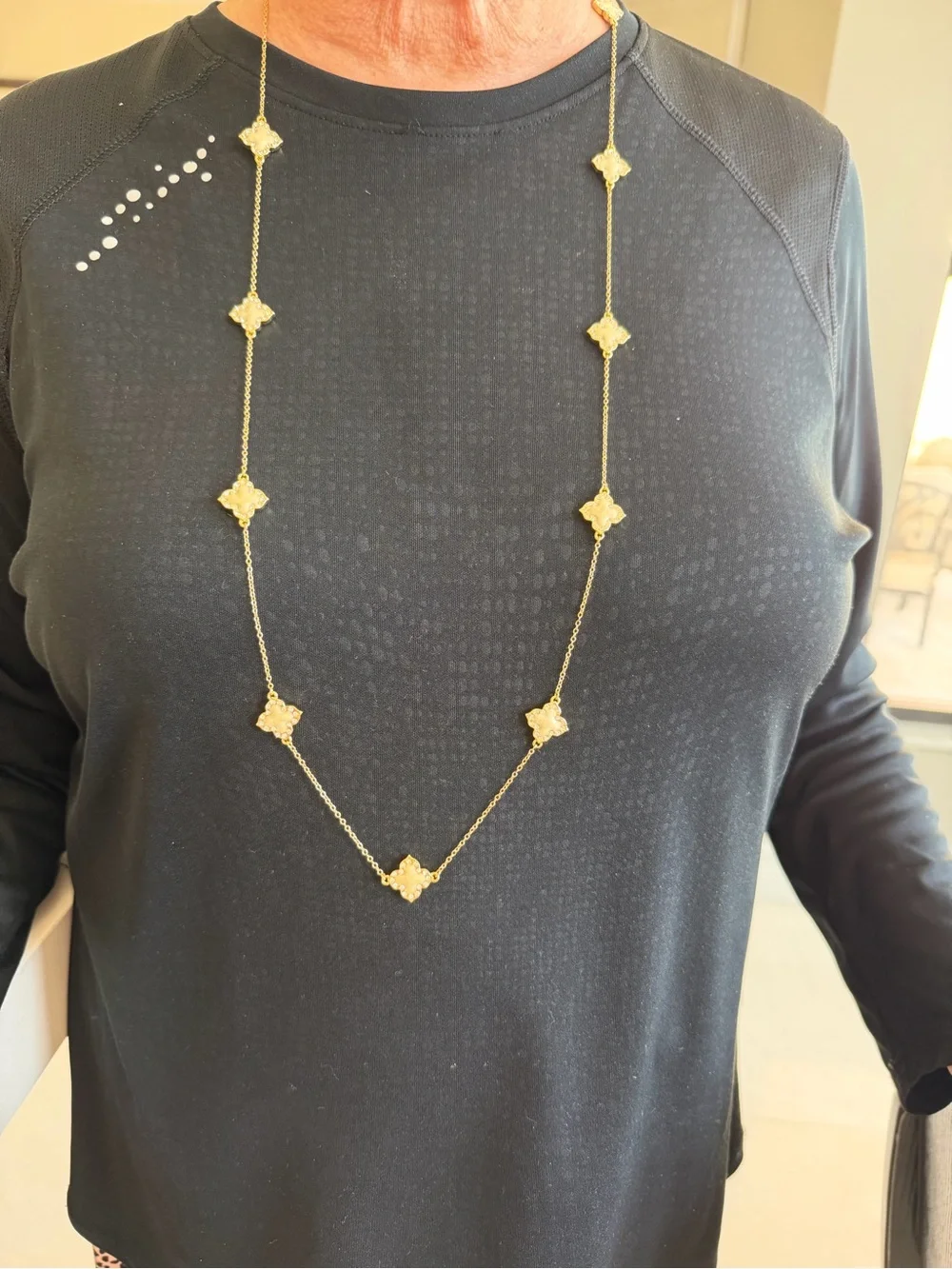 Gold Floral Station Necklace with Sparkling Accents
